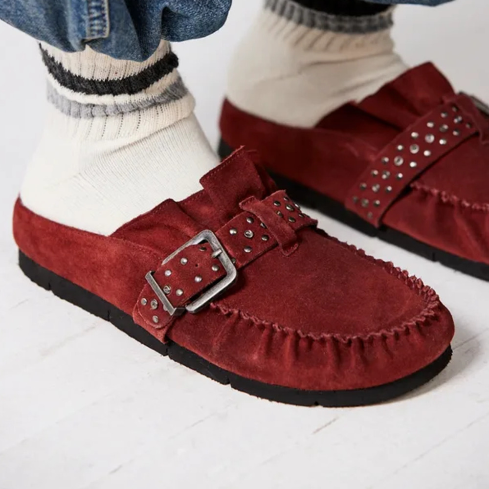 Free People Studded After Riding Mules Suede Slip-On Red Rust Size 10 NEW - Picture 10 of 11